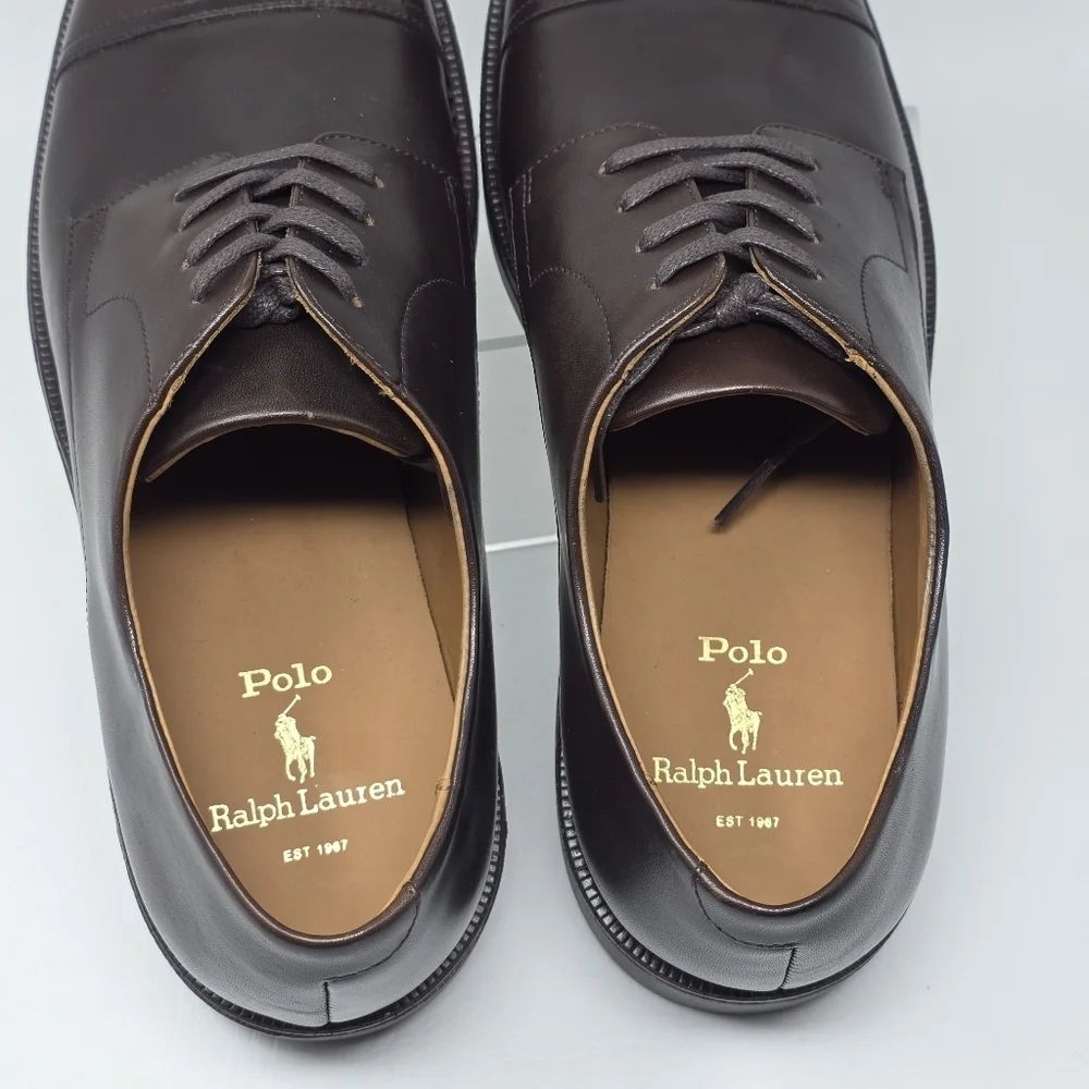 Polo Ralph Lauren Calf Leather Asher Captoe Brown Dress Shoe Men's Size 11 New